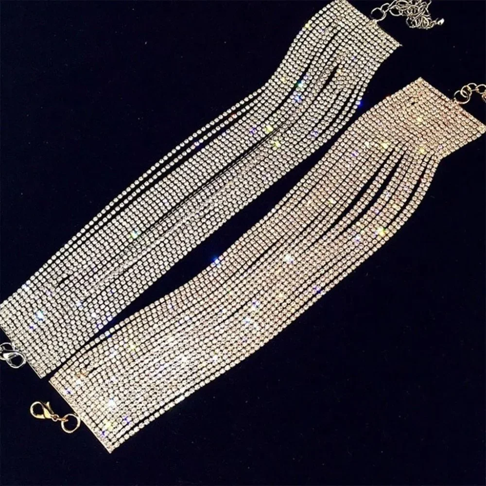 Multilayer Rhinestone Choker Necklace Bling Crystal Collar Choker Party Jewelry - Picture 3 of 5